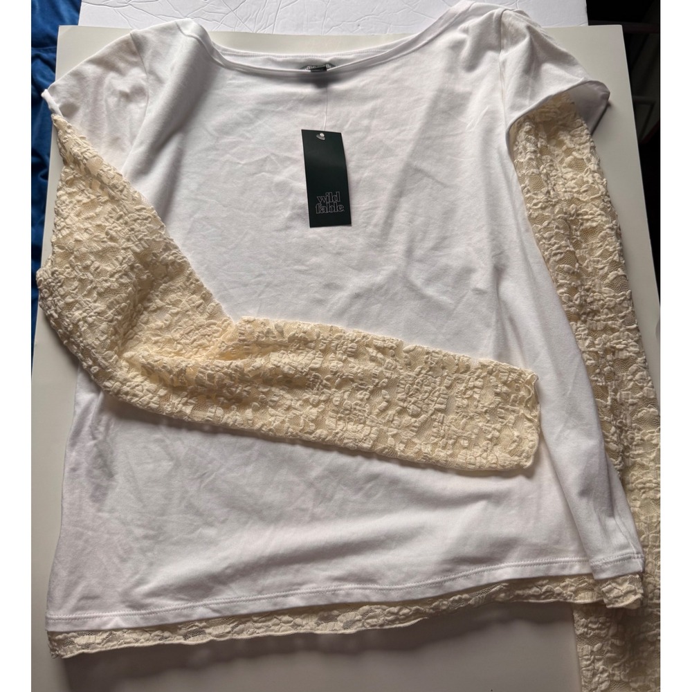 Wild Fable XXL Sour Cream White Lace Sleeve Boat Neck Top NWT WFKT-124